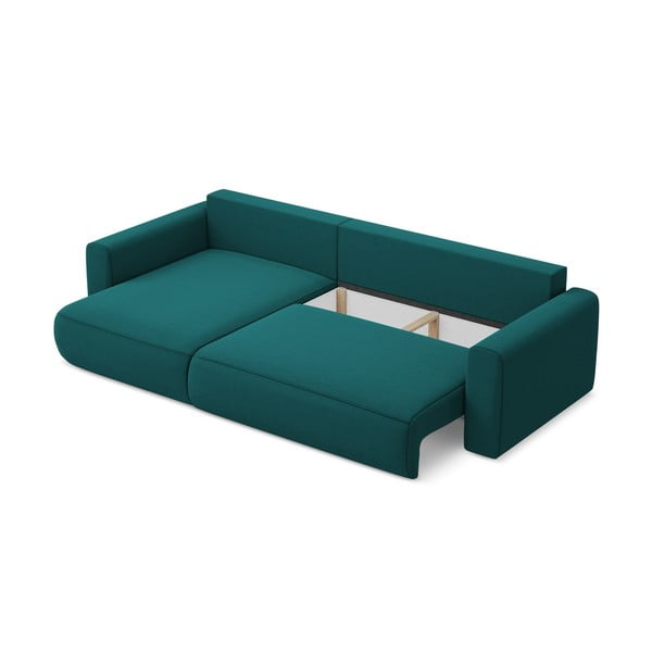 Turkusowy aksamitny rozkładany/ze schowkiem narożnik (lewostronny/z szezlongiem) Kapua – Makamii-image-3