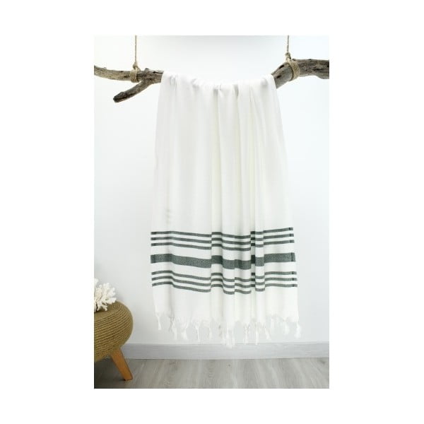 Zielono-biały ręcznik Hammam Bamboo Honeycomb Style, 90x180 cm