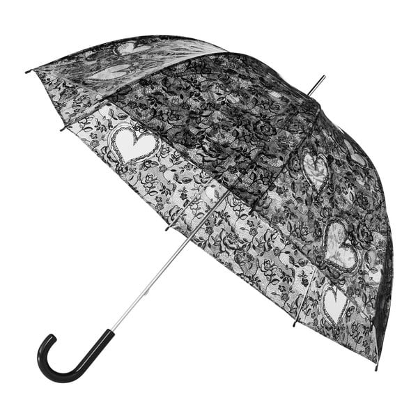 Przezroczysty parasol z czarnymi detalami Birdcage Heart, ⌀ 95 cm