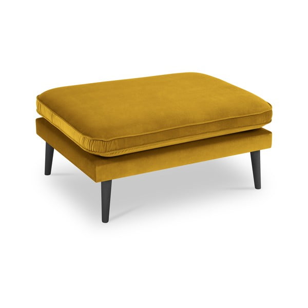 Żółty aksamitny podnóżek z czarnymi nogami Kooko Home Lento-image-2