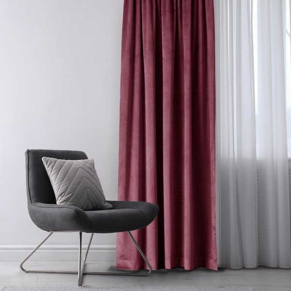 Bordowa/różowa aksamitna zasłona częściowo zaciemniająca (dimout) 140x270 cm Eyelets – Restilo-image-1