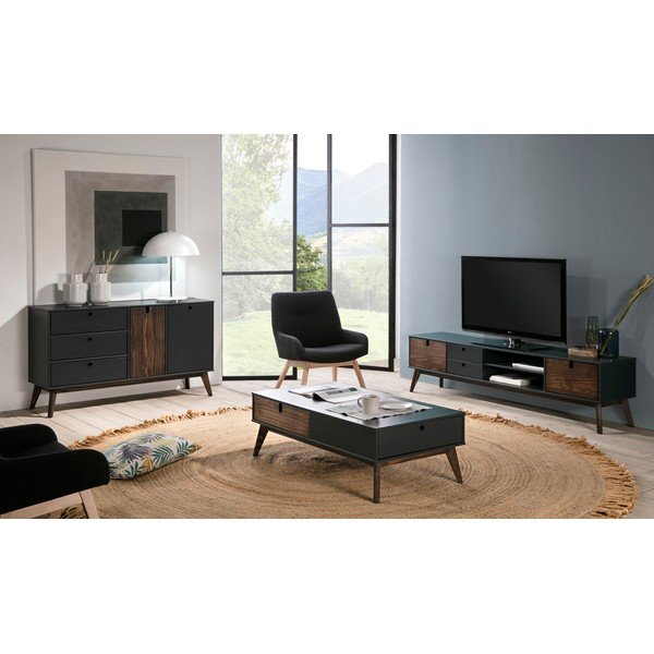 Antracytowa szafka pod TV z nogami z drewna sosnowego Marckeric Kiara-image-1