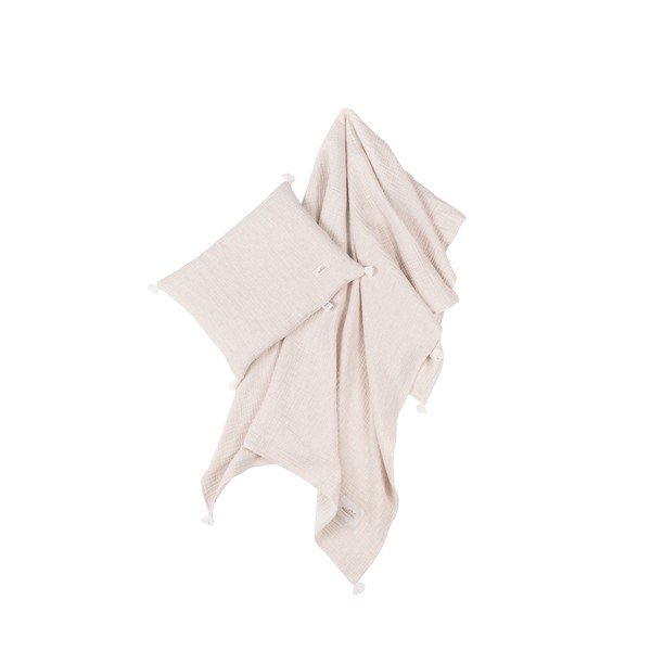 Kremowy muślinowy zestaw koca i poduszki dziecięcej 100x130 cm Muslin Linen – Malomi Kids