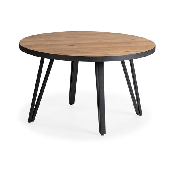 Czarny okrągły stolik z blatem w dekorze dębu ø 80 cm Sindi – Marckeric
