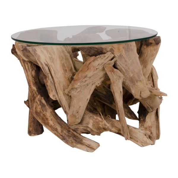 Brązowy okrągły stolik ze szklanym blatem ø 60 cm Grand Canyon – House Nordic