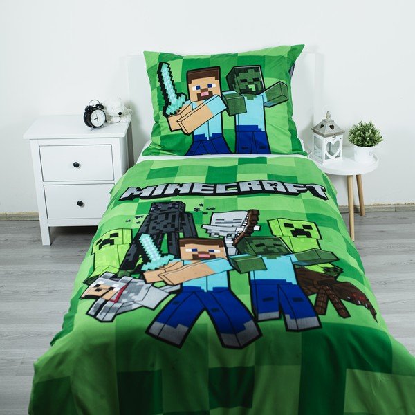Zielona pościel dziecięca jednoosobowa z mikrowłókna 140x200 cm Minecraft Block Stack – Jerry Fabrics-image-1