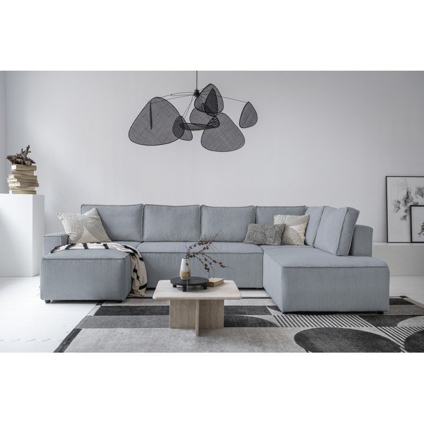 Jasnoszary sztruksowy rozkładany narożnik (prawostronny/w kształcie litery U) Brave Dave – Miuform-image-1