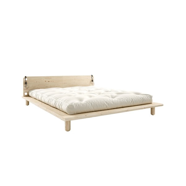 Łóżko dwuosobowe z litego drewna z zagłówkiem, lampkami i materacem Comfort Karup Design Peek, 180x200 cm
