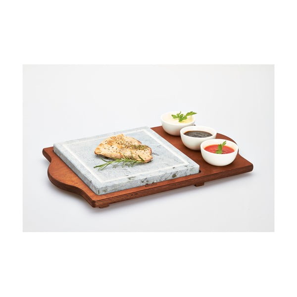 Taca do serwowania z kamienną deską i miskami Bisetti Stone Plate, 48x30 cm