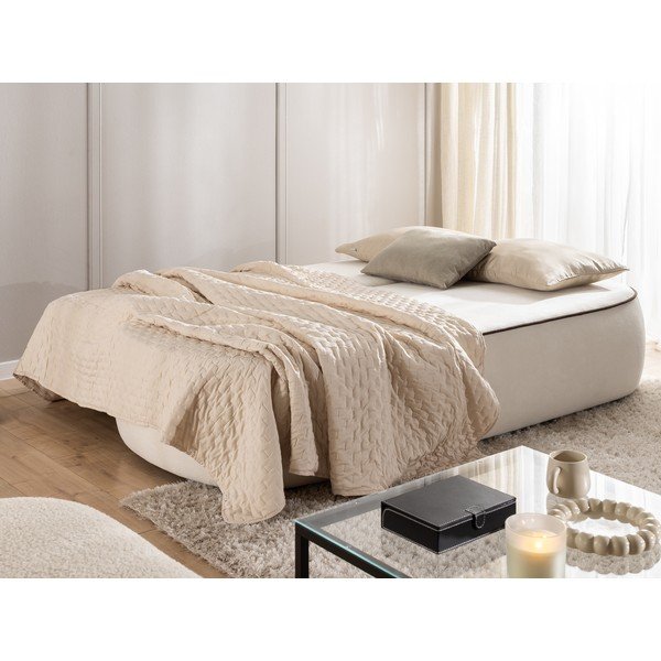 Brązowa/kremowa aksamitna rozkładana/ze schowkiem sofa 210 cm Saga – Ropez-image-4
