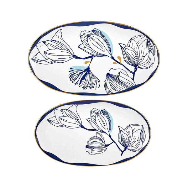 Zestaw 2 białych porcelanowych talerzy w niebieskie kwiatki Mia Bleu