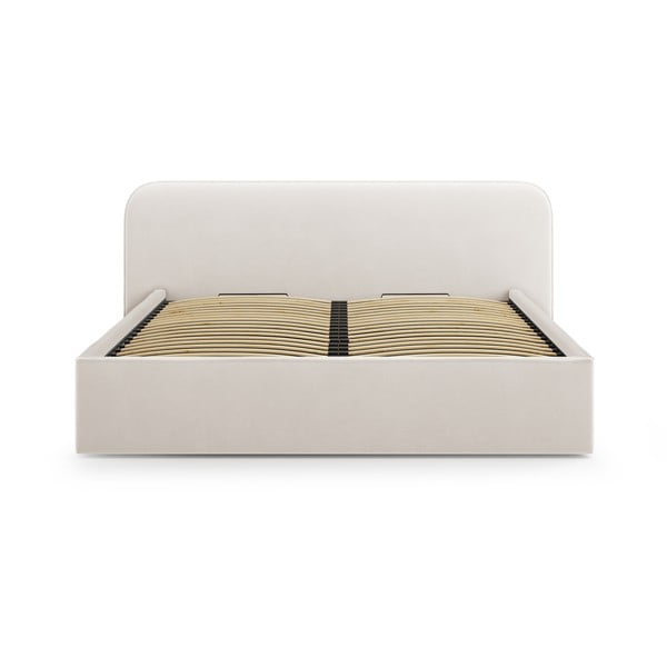 Tapicerowane łóżko dwuosobowe ze schowkiem i stelażem 200x200 cm w kolorze kości słoniowej Elizabeth – Micadoni -image-4