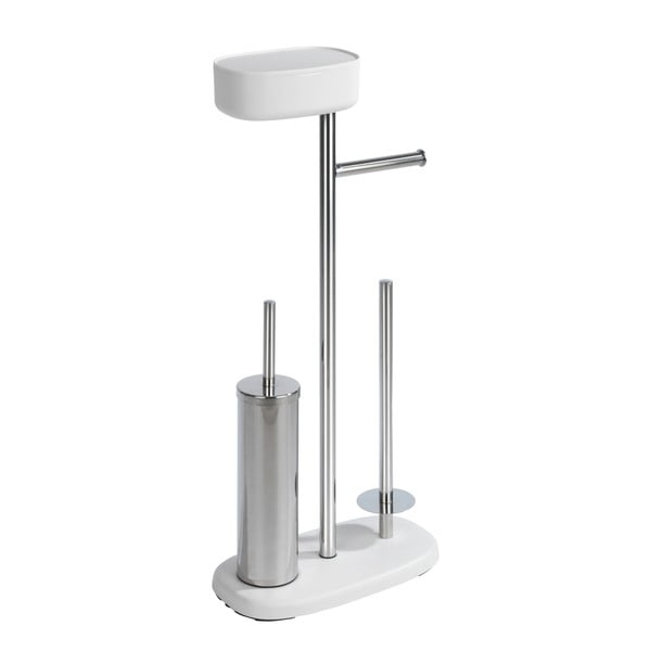 Biały/srebrny stojak na papier toaletowy ze szczotką ze stali nierdzewnej Rivazza – Wenko-image-3