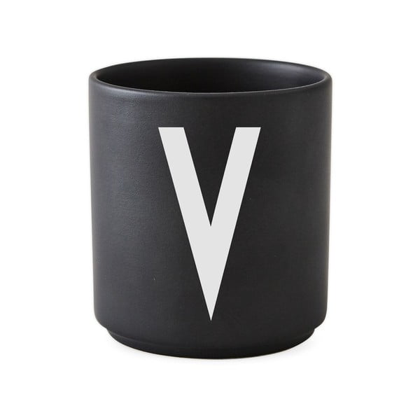 Czarny porcelanowy kubek Design Letters Alphabet V, 250 ml