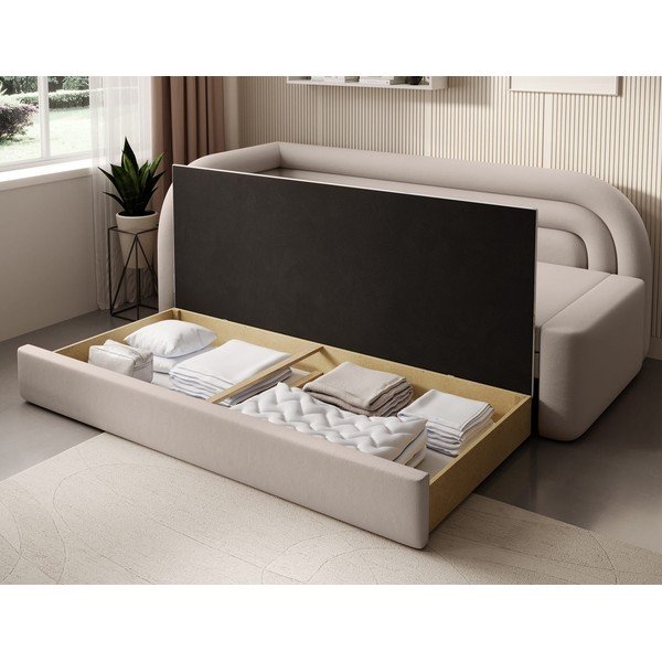 Beżowa aksamitna rozkładana/ze schowkiem sofa lewostronna 223 cm Fabillo – ELTAP-image-4