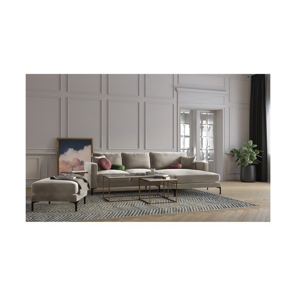 Beżowy aksamitny podnóżek Kooko Home Harmony-image-3