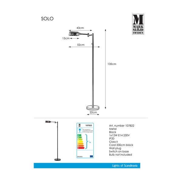 Czarna lampa stojąca Markslöjd Yale Floor Black, wys. 1,35 m-image-2