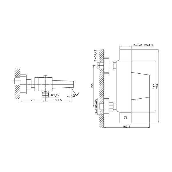 Bateria wannowa ścienna w kolorze srebra z połyskiem (1 otwór) Latus – Sapho-image-1