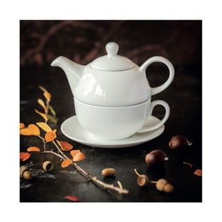Biały porcelanowy dzbanek do herbaty z filiżanką Maxwell & Williams Basic