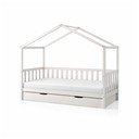 Białe łóżko dziecięce z litego drewna sosnowego w kształcie domku z wysuwanym łóżkiem ze schowkiem 90x200 cm DALLAS – Vipack