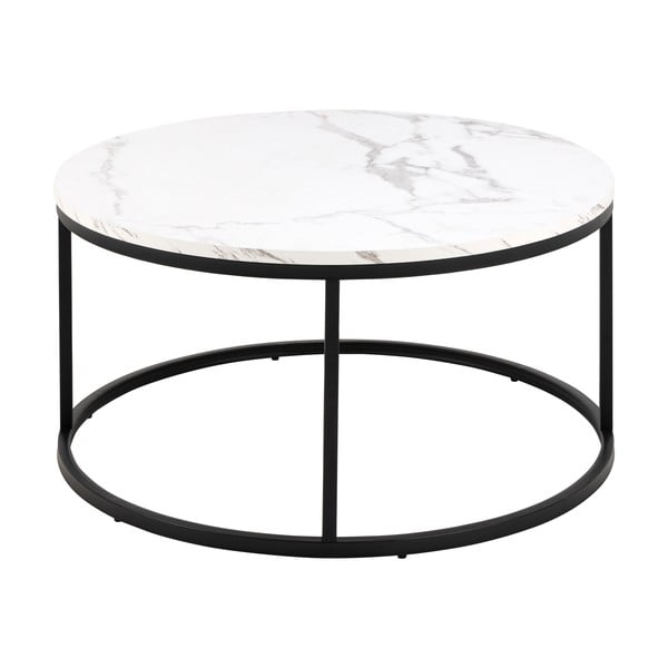 Biały okrągły stolik z blatem w dekorze marmuru ø 80 cm Spiro – Actona