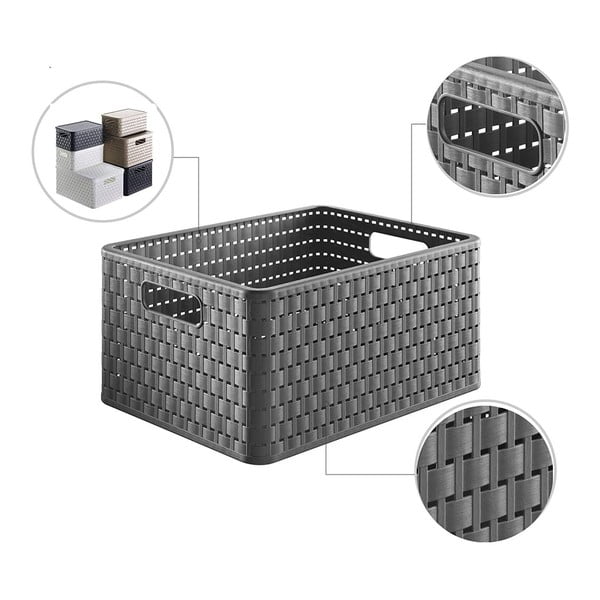 Ciemnoszary koszyk z plastiku z recyklingu Country – Rotho-image-2