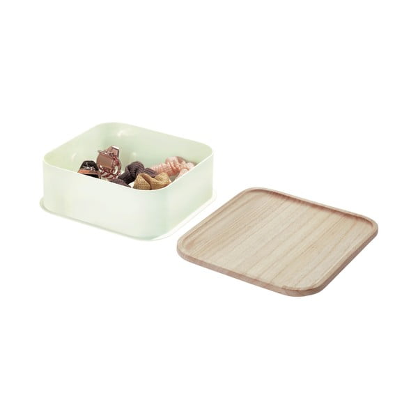 Biały pojemnik z pokrywką z drewna paulownia iDesign Eco, 21,3x21,3 cm-image-3