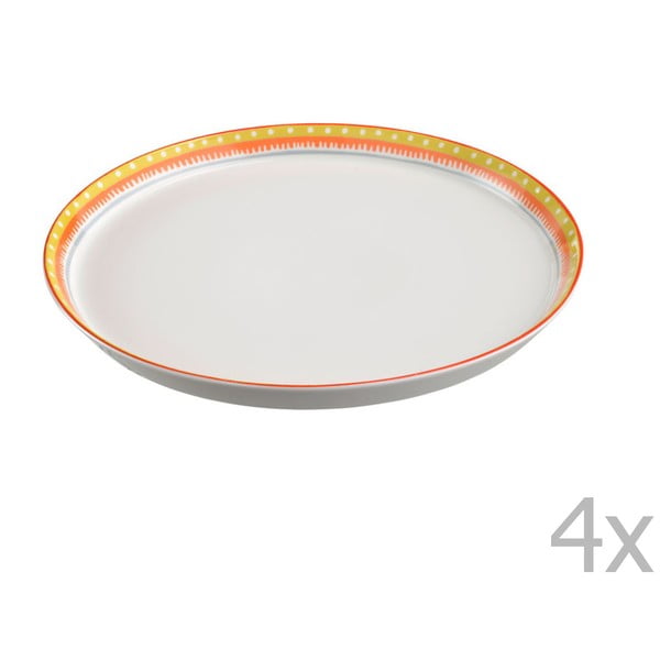 Komplet 4 talerzy porcelanowych na pizzę Oilily 31 cm, żółty