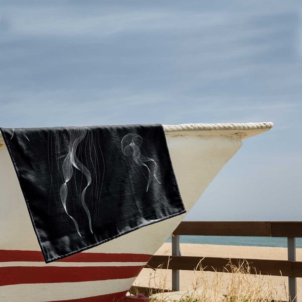 Czarno-biały ręcznik plażowy 90x180 cm Jellyfish – DecoKing-image-1