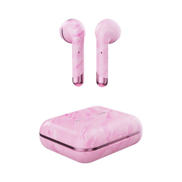Różowe bezprzewodowe słuchawki w etui Happy Plugs Air 1 Marble