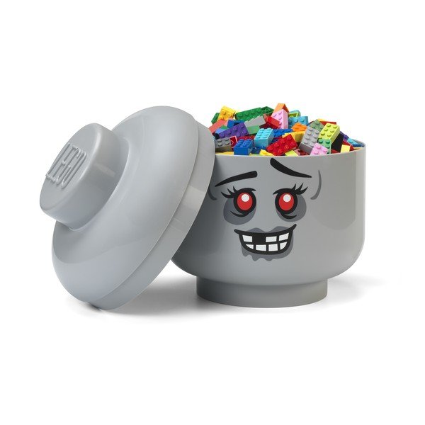Szary plastikowy pojemnik dziecięcy ø 24x27 cm Head Zombie L – LEGO®-image-1