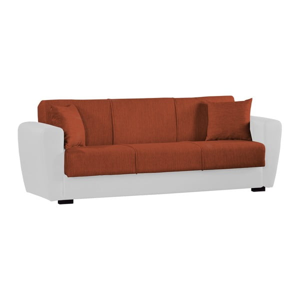 Pomarańczowo-biała trzyosobowa sofa rozkładana ze schowkiem Esidra Comfort