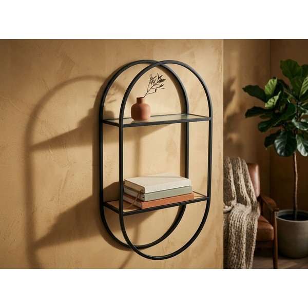 Czarna/w naturalnym kolorze wielopoziomowa metalowa półka 35 cm Mataram – Premier Housewares-image-1