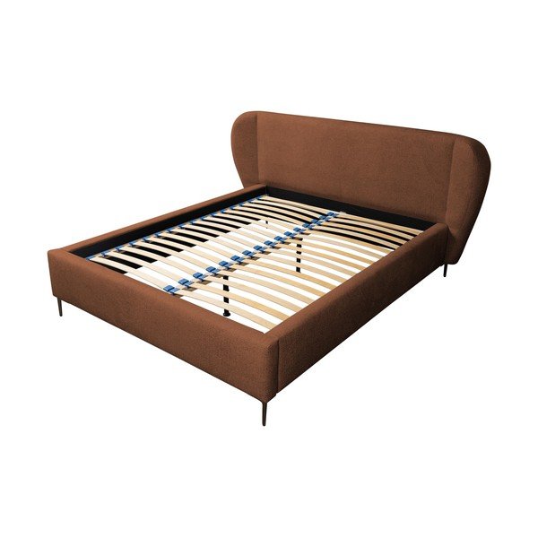 Tapicerowane łóżko dwuosobowe ze stelażem 160x200 cm w kolorze terakoty Makana – Makamii-image-2