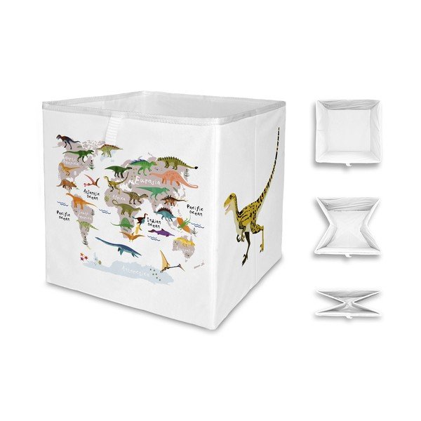 Biały tekstylny dziecięcy pojemnik na zabawki 32x32x32 cm Dino World Map – Butter Kings-image-2