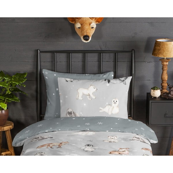 Szara flanelowa pościel dziecięca jednoosobowa 140x200 cm Cira – Good Morning-image-2