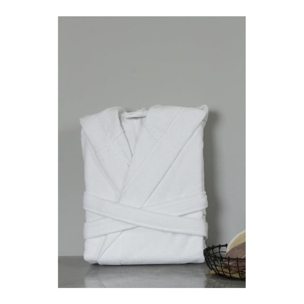 Biały bawełniany szlafrok unisex z kapturem My Home Plus Spa, rozm. M/L