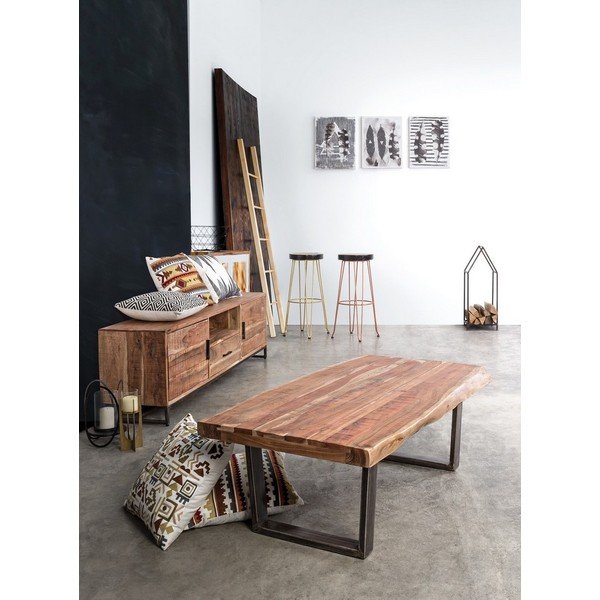 Czarno-naturalny stolik z blatem z drewna akacjowego 70x120 cm Elmer – Bizzotto-image-1