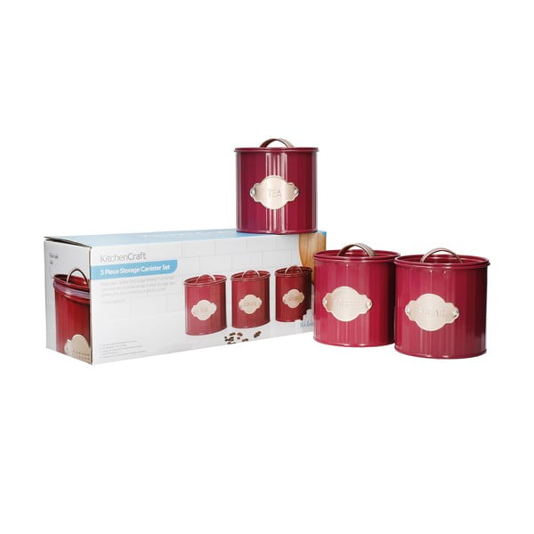 Czerwone stalowe pojemniki na żywność zestaw 3 szt. – Kitchen Craft-image-4