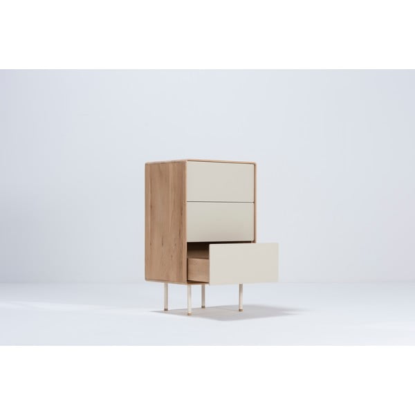 Biało-naturalna wysoka komoda z litego drewna dębowego 60x100 cm Fina – Gazzda-image-1