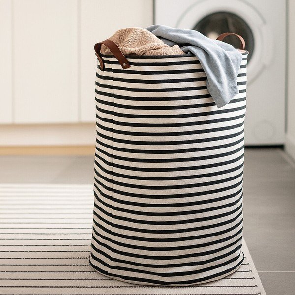 Czarno-biały tekstylny kosz na pranie 54 l Stripe – Premier Housewares-image-1