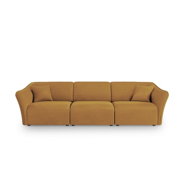 Musztardowa sofa z materiału bouclé 292 cm Tokyo – Cosmopolitan Design