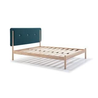 Łóżko drewniane z turkusowym zagłówkiem Marckeric Annie, 140x200 cm