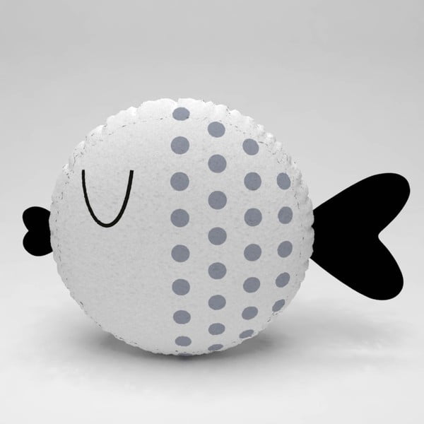 Biała poduszka z szarymi kropkami Fishie, ⌀ 32 cm