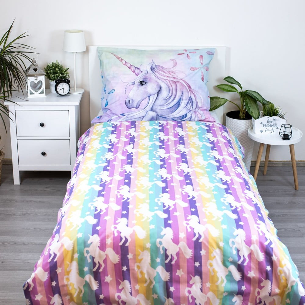 Bawełniana pościel dziecięca jednoosobowa 140x200 cm Unicorn "Pastel Rainbow"  – Jerry Fabrics (zdjęcie 3)