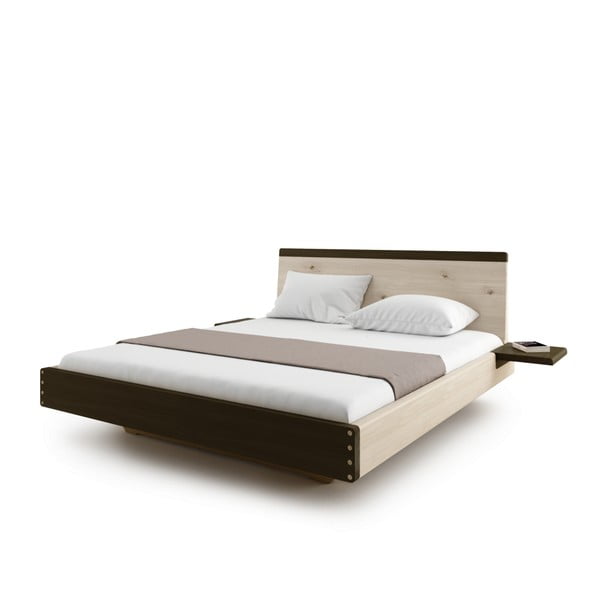Ciemnobrązowe łóżko 2-osobowe z litego drewna dębowego JELÍNEK Amanta, 160x200 cm