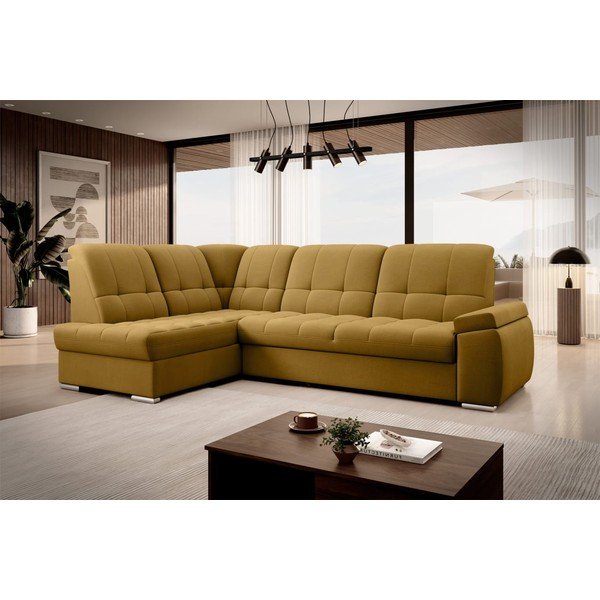 Żółty aksamitny rozkładany/ze schowkiem narożnik (lewostronny/w kształcie litery L) Sado – ELTAP-image-4