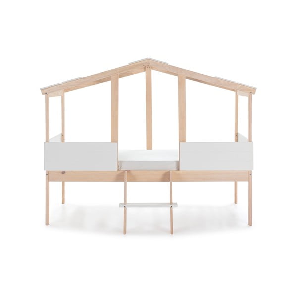Biało-naturalne podwyższone łóżko dziecięce w kształcie domku 90x190 cm Parma – Marckeric