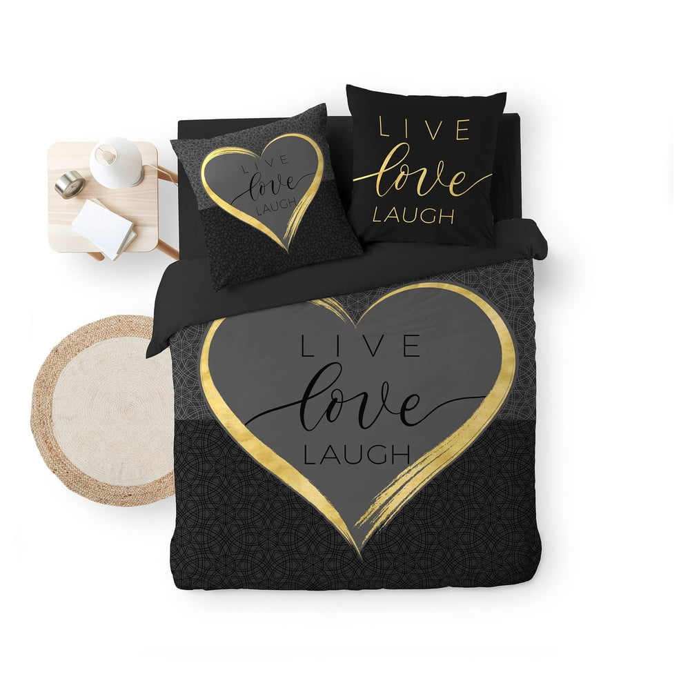 Czarna bawełniana pościel dwuosobowa 200x200 cm Crazy Love – douceur d'intérieur