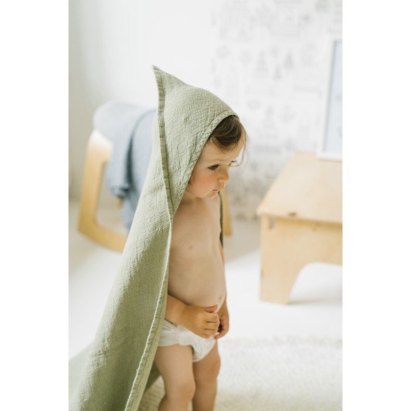 Dziecięcy zielony ręcznik z kapturem Linen Tales Waffle, 100x100 cm-image-2